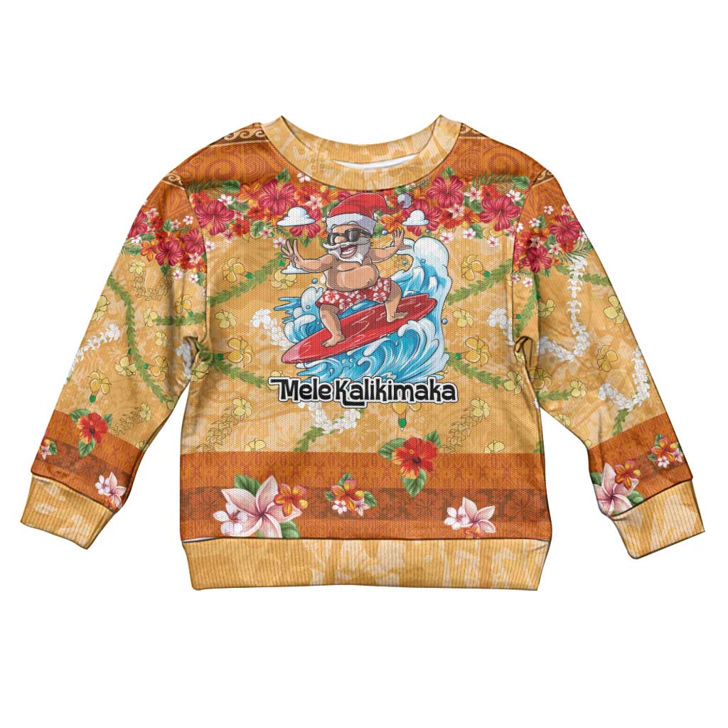 Hawaii Mele Kalikimaka Kid Ugly Christmas Sweater Funny Santa Claus Surfing on Tropical Plants - Polynesian Pride