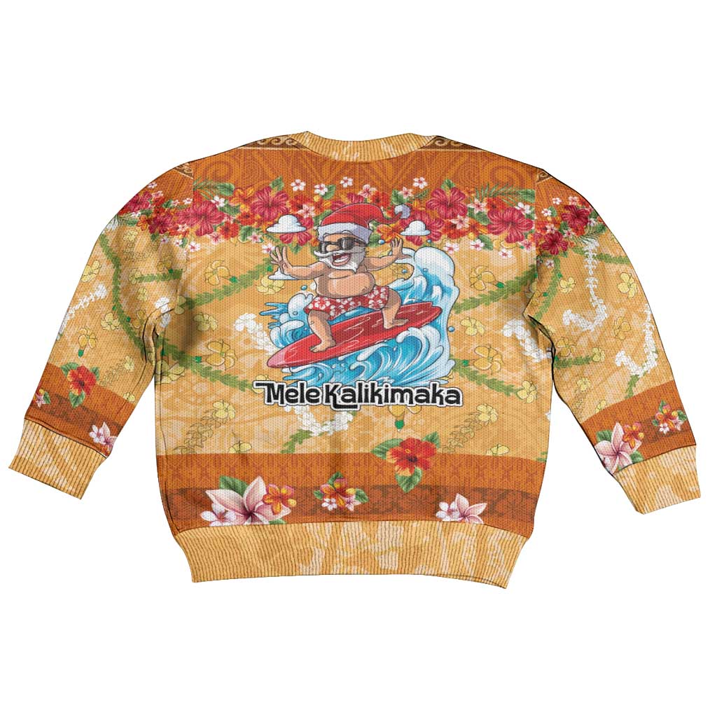 Hawaii Mele Kalikimaka Kid Ugly Christmas Sweater Funny Santa Claus Surfing on Tropical Plants - Polynesian Pride