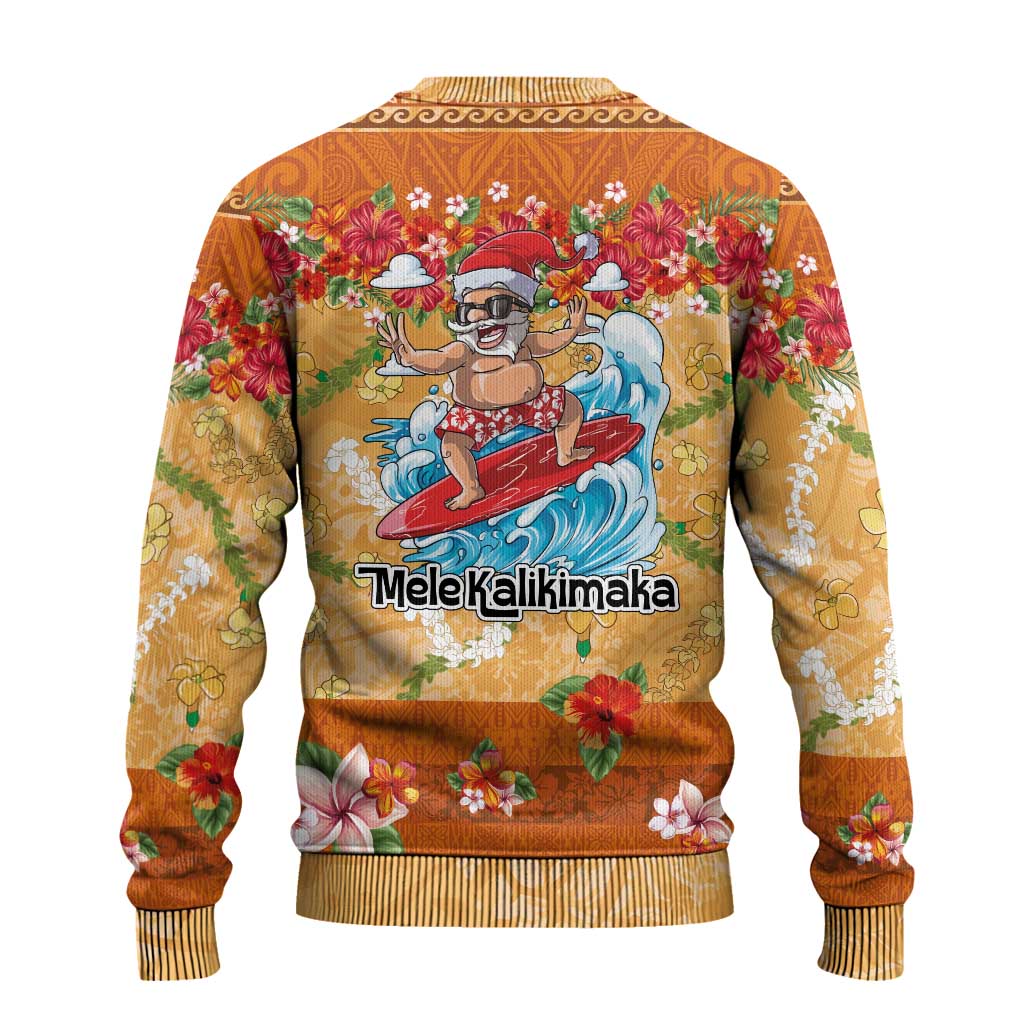 Hawaii Mele Kalikimaka Ugly Christmas Sweater Funny Santa Claus Surfing on Tropical Plants - Polynesian Pride