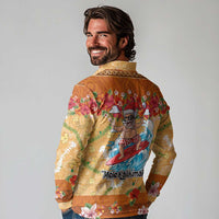 Hawaii Mele Kalikimaka Long Sleeve Polo Shirt Funny Santa Claus Surfing on Tropical Plants - Polynesian Pride