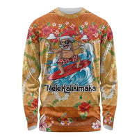 Hawaii Mele Kalikimaka Long Sleeve Shirt Funny Santa Claus Surfing on Tropical Plants LT03 Unisex Multicolor - Polynesian Pride