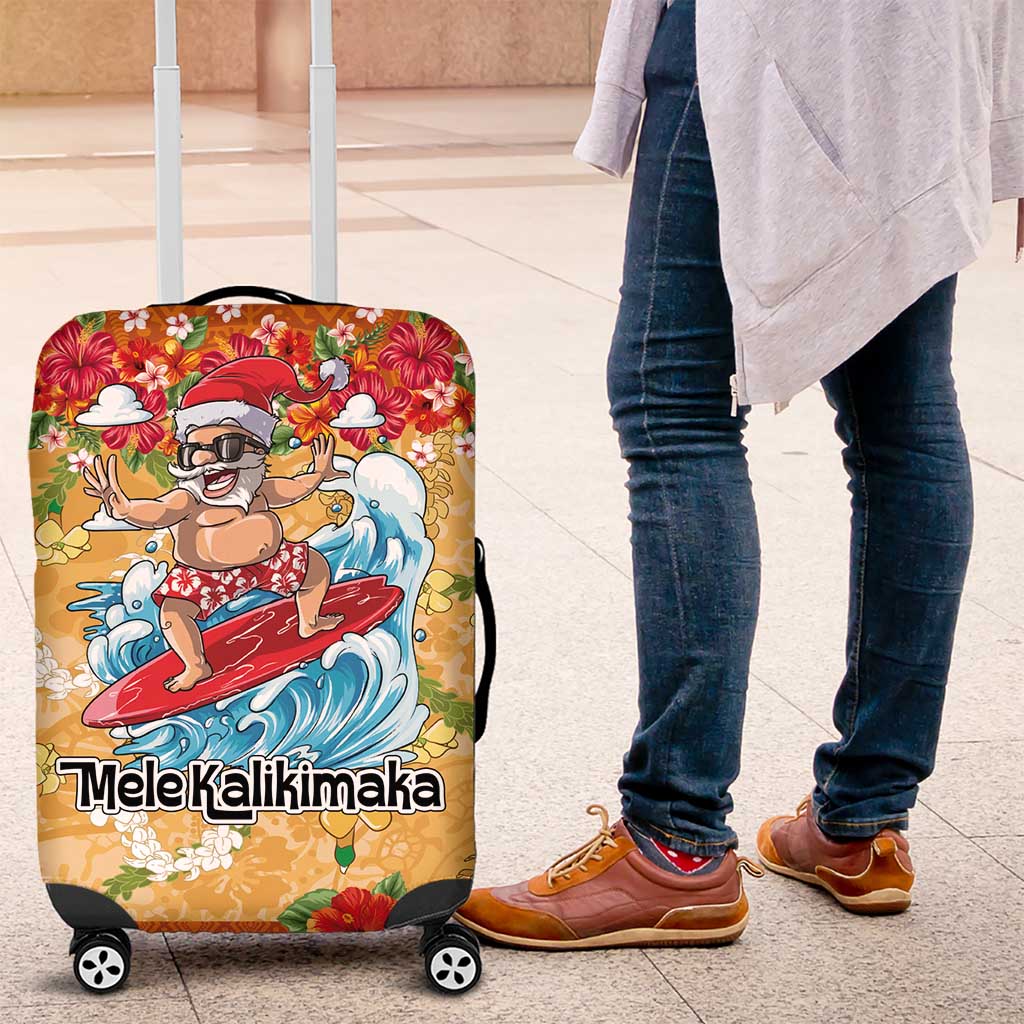 Hawaii Mele Kalikimaka Luggage Cover Funny Santa Claus Surfing on Tropical Plants - Polynesian Pride