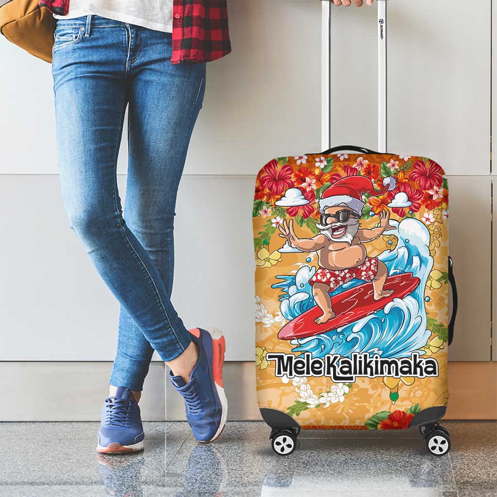 Hawaii Mele Kalikimaka Luggage Cover Funny Santa Claus Surfing on Tropical Plants - Polynesian Pride