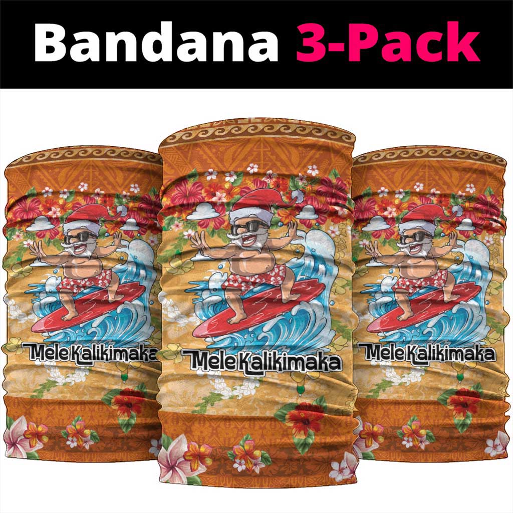 Hawaii Mele Kalikimaka Neck Gaiter Funny Santa Claus Surfing on Tropical Plants - Polynesian Pride