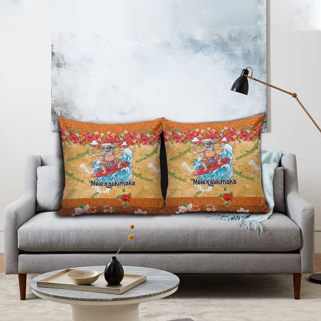 Hawaii Mele Kalikimaka Pillow Cover Funny Santa Claus Surfing on Tropical Plants - Polynesian Pride