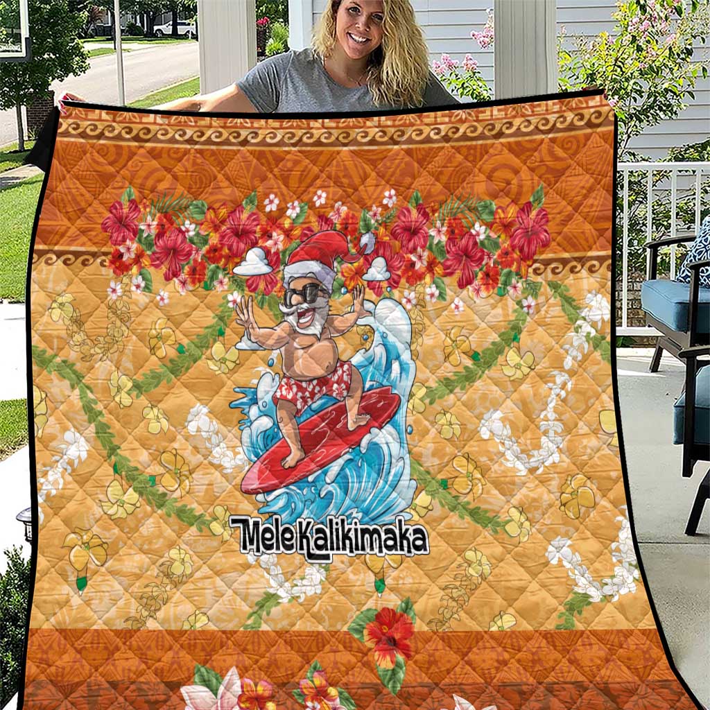 Hawaii Mele Kalikimaka Quilt Funny Santa Claus Surfing on Tropical Plants - Polynesian Pride