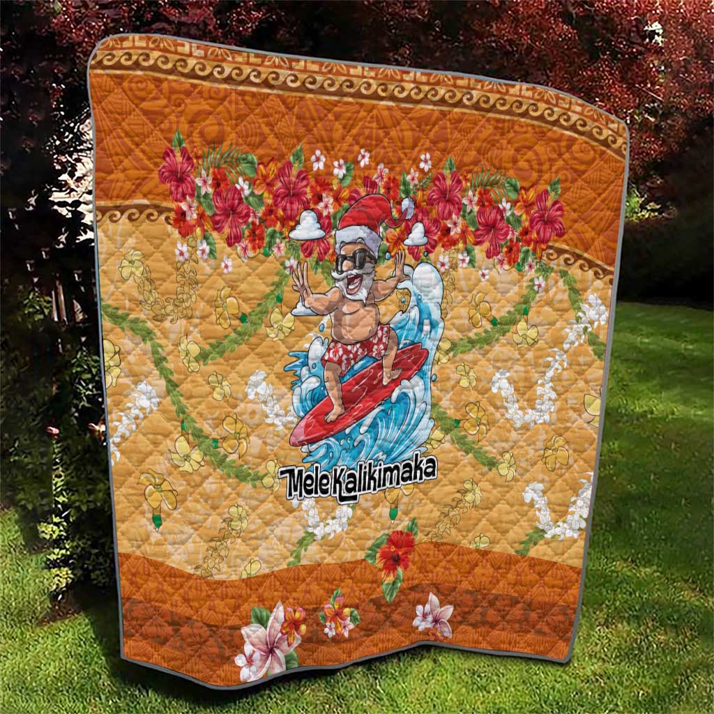 Hawaii Mele Kalikimaka Quilt Funny Santa Claus Surfing on Tropical Plants - Polynesian Pride