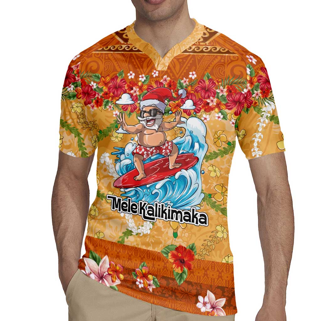 Hawaii Mele Kalikimaka Rugby Jersey Funny Santa Claus Surfing on Tropical Plants - Polynesian Pride