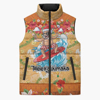 Hawaii Mele Kalikimaka Sleeveless Puffer Jacket Funny Santa Claus Surfing on Tropical Plants - Polynesian Pride