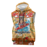 Hawaii Mele Kalikimaka Sleeveless Zip Hoodie Funny Santa Claus Surfing on Tropical Plants - Polynesian Pride