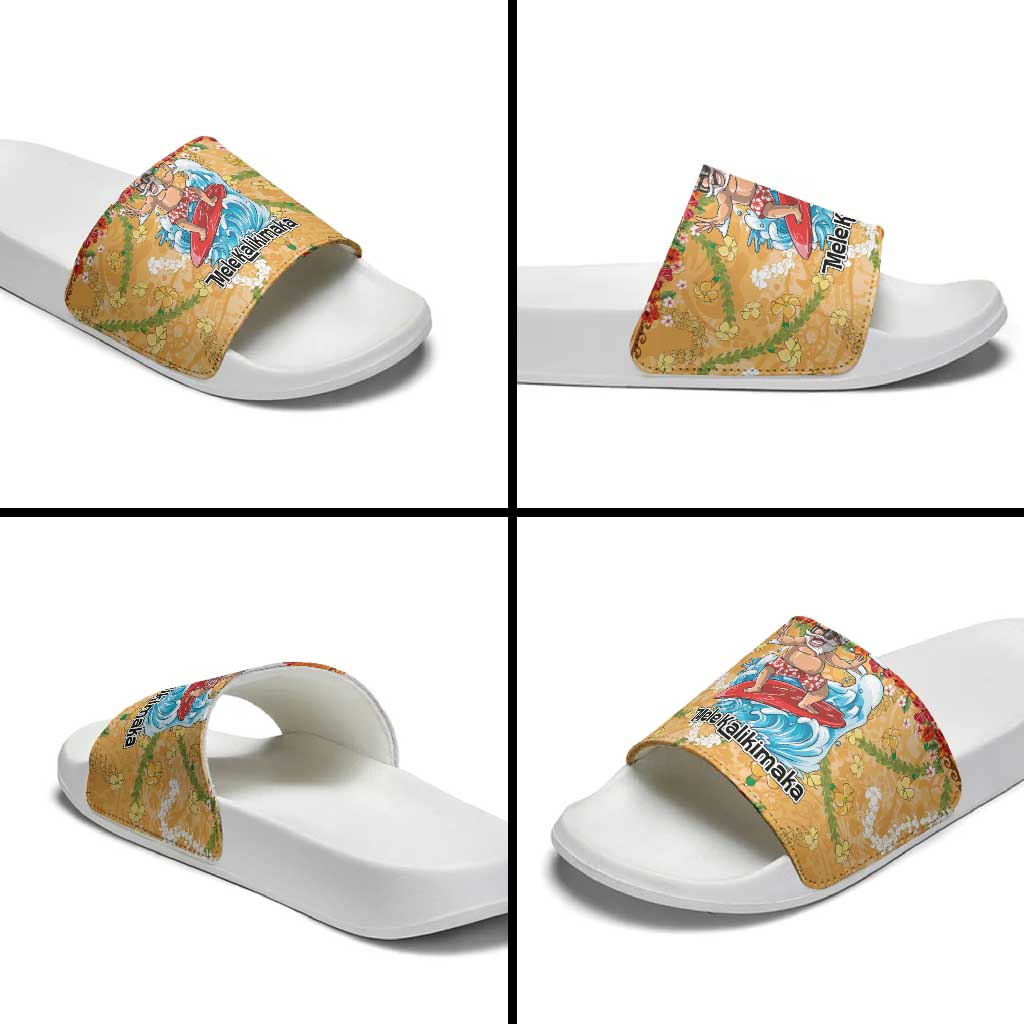 Hawaii Mele Kalikimaka Slide Sandals Funny Santa Claus Surfing on Tropical Plants - Polynesian Pride