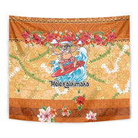 Hawaii Mele Kalikimaka Tapestry Funny Santa Claus Surfing on Tropical Plants - Polynesian Pride