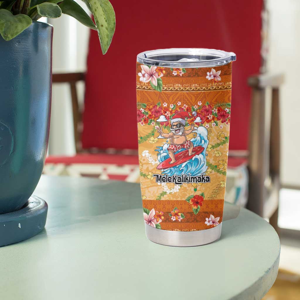 Hawaii Mele Kalikimaka Tumbler Cup Funny Santa Claus Surfing on Tropical Plants - Polynesian Pride