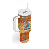 Hawaii Mele Kalikimaka Tumbler With Handle Funny Santa Claus Surfing on Tropical Plants - Polynesian Pride