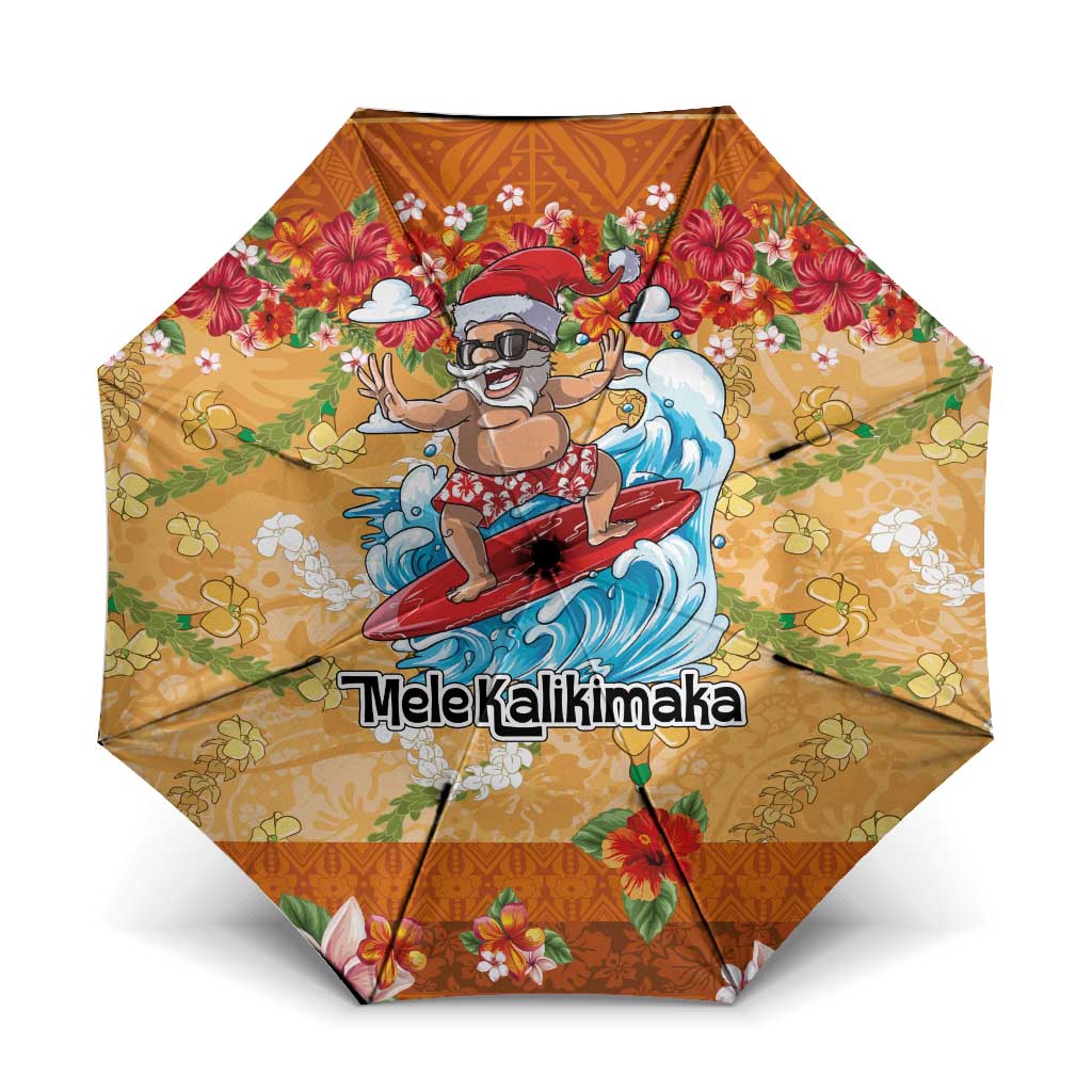 Hawaii Mele Kalikimaka Umbrella Funny Santa Claus Surfing on Tropical Plants - Polynesian Pride