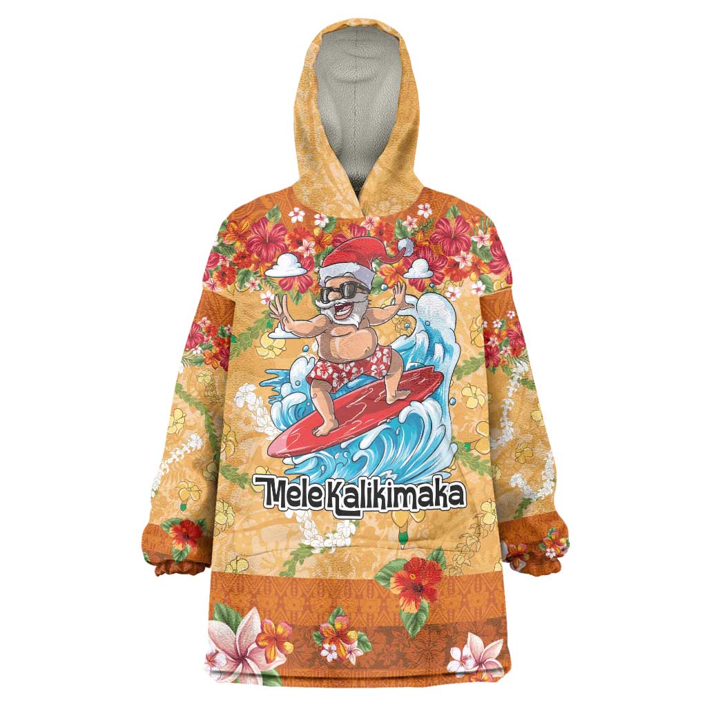 Hawaii Mele Kalikimaka Wearable Blanket Hoodie Funny Santa Claus Surfing on Tropical Plants - Polynesian Pride