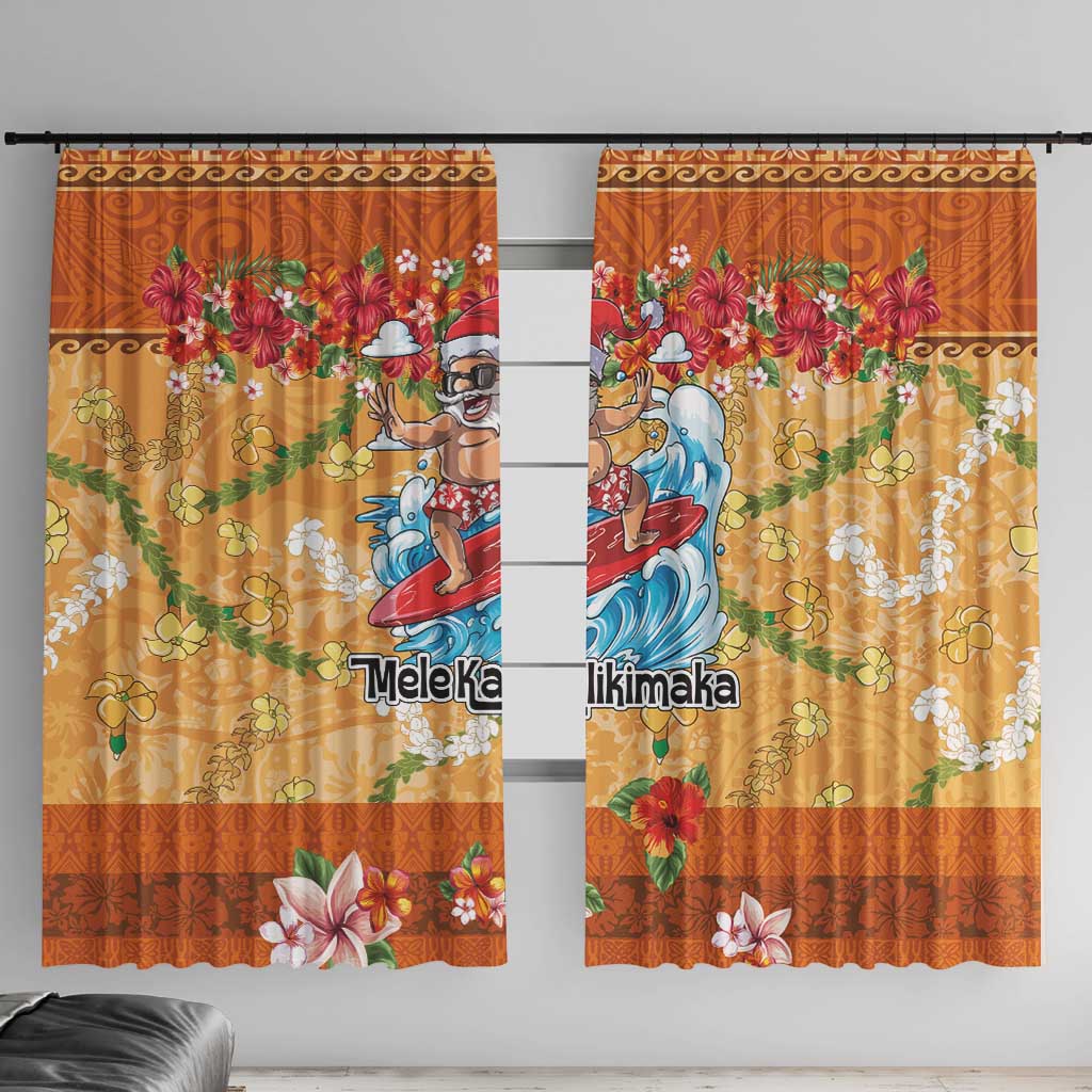 Hawaii Mele Kalikimaka Window Curtain Funny Santa Claus Surfing on Tropical Plants - Polynesian Pride