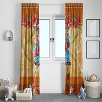 Hawaii Mele Kalikimaka Window Curtain Funny Santa Claus Surfing on Tropical Plants - Polynesian Pride