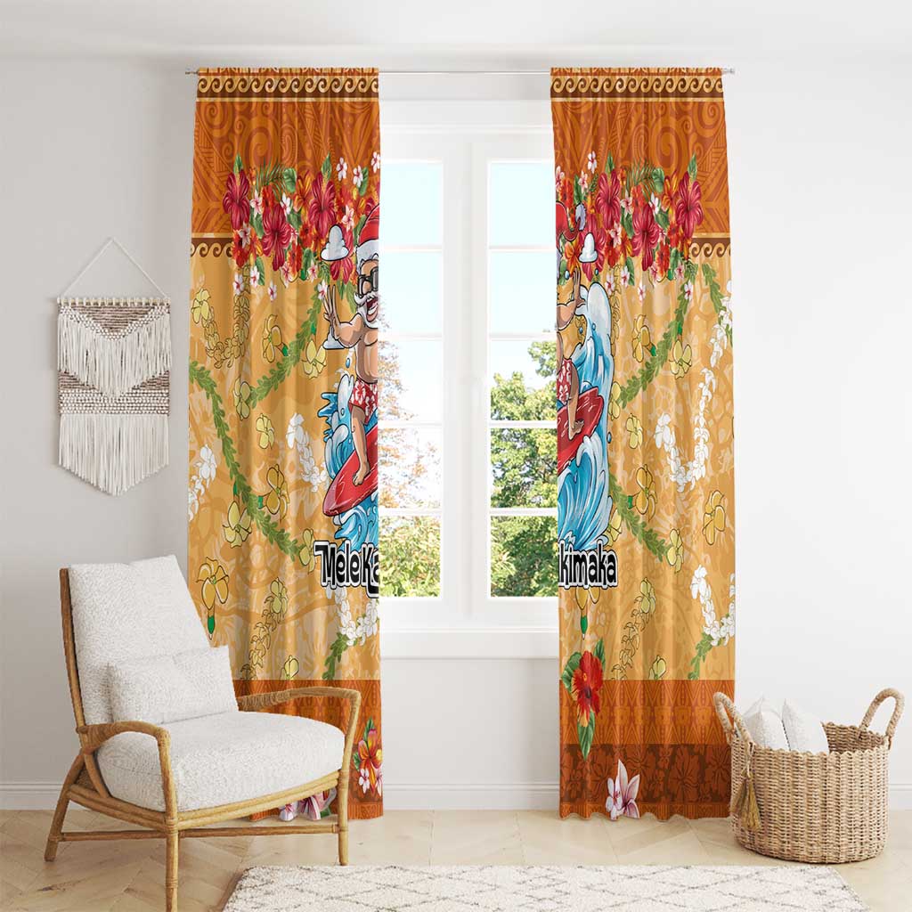 Hawaii Mele Kalikimaka Window Curtain Funny Santa Claus Surfing on Tropical Plants - Polynesian Pride