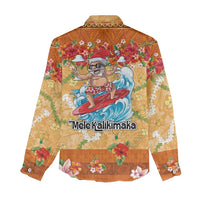 Hawaii Mele Kalikimaka Women Casual Shirt Funny Santa Claus Surfing on Tropical Plants - Polynesian Pride