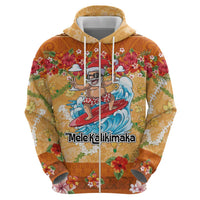 Hawaii Mele Kalikimaka Zip Hoodie Funny Santa Claus Surfing on Tropical Plants - Polynesian Pride