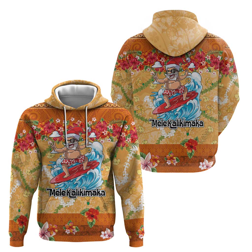 Hawaii Mele Kalikimaka Zip Hoodie Funny Santa Claus Surfing on Tropical Plants - Polynesian Pride