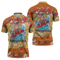 Hawaii Mele Kalikimaka Zipper Polo Shirt Funny Santa Claus Surfing on Tropical Plants - Polynesian Pride