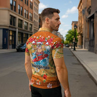 Hawaii Mele Kalikimaka Zipper Polo Shirt Funny Santa Claus Surfing on Tropical Plants - Polynesian Pride