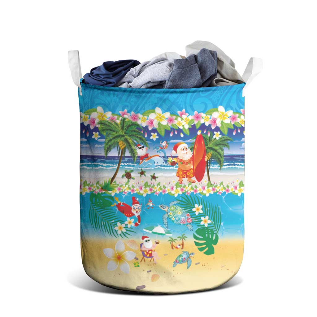 Polynesian Merry Christmas Laundry Basket Funny Santa Beach Tropical Plant and Turtle - Polynesian Pride