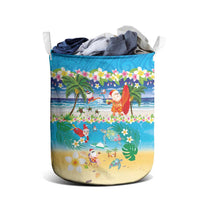 Polynesian Merry Christmas Laundry Basket Funny Santa Beach Tropical Plant and Turtle - Polynesian Pride