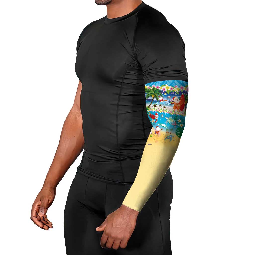 Polynesian Merry Christmas Arm Sleeves Funny Santa Beach Tropical Plant and Turtle - Polynesian Pride