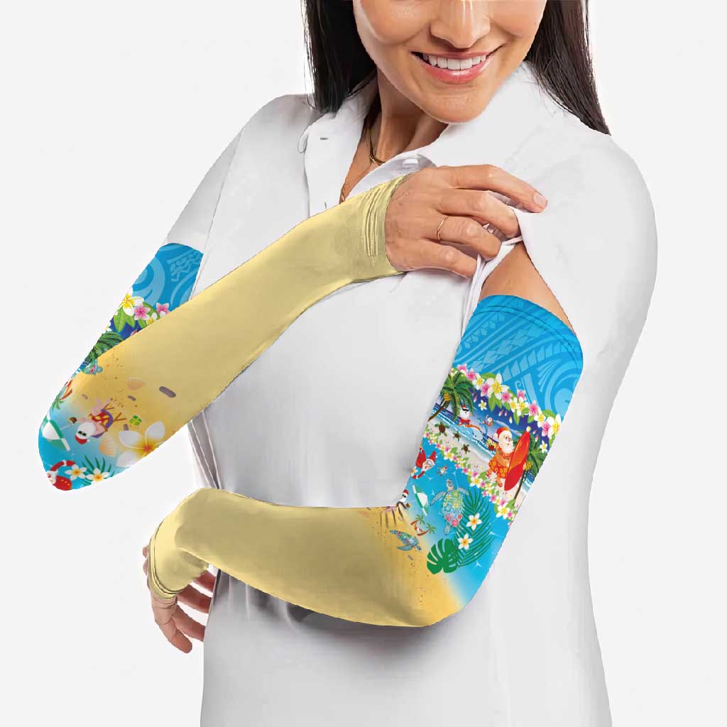 Polynesian Merry Christmas Arm Sleeves Funny Santa Beach Tropical Plant and Turtle - Polynesian Pride