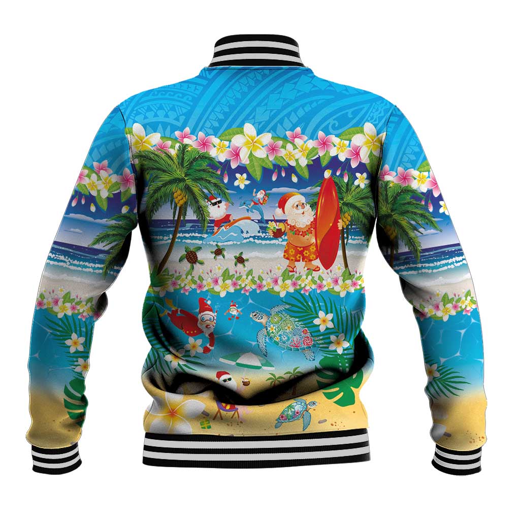 Polynesian Merry Christmas Baseball Jacket Funny Santa Beach Tropical Plant and Turtle - Polynesian Pride