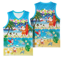 Polynesian Merry Christmas Basketball Jersey Funny Santa Beach Tropical Plant and Turtle - Polynesian Pride