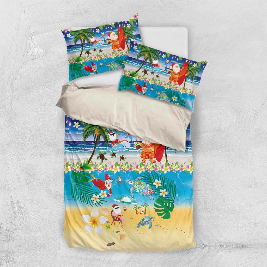 Polynesian Merry Christmas Bedding Set Funny Santa Beach Tropical Plant and Turtle - Polynesian Pride