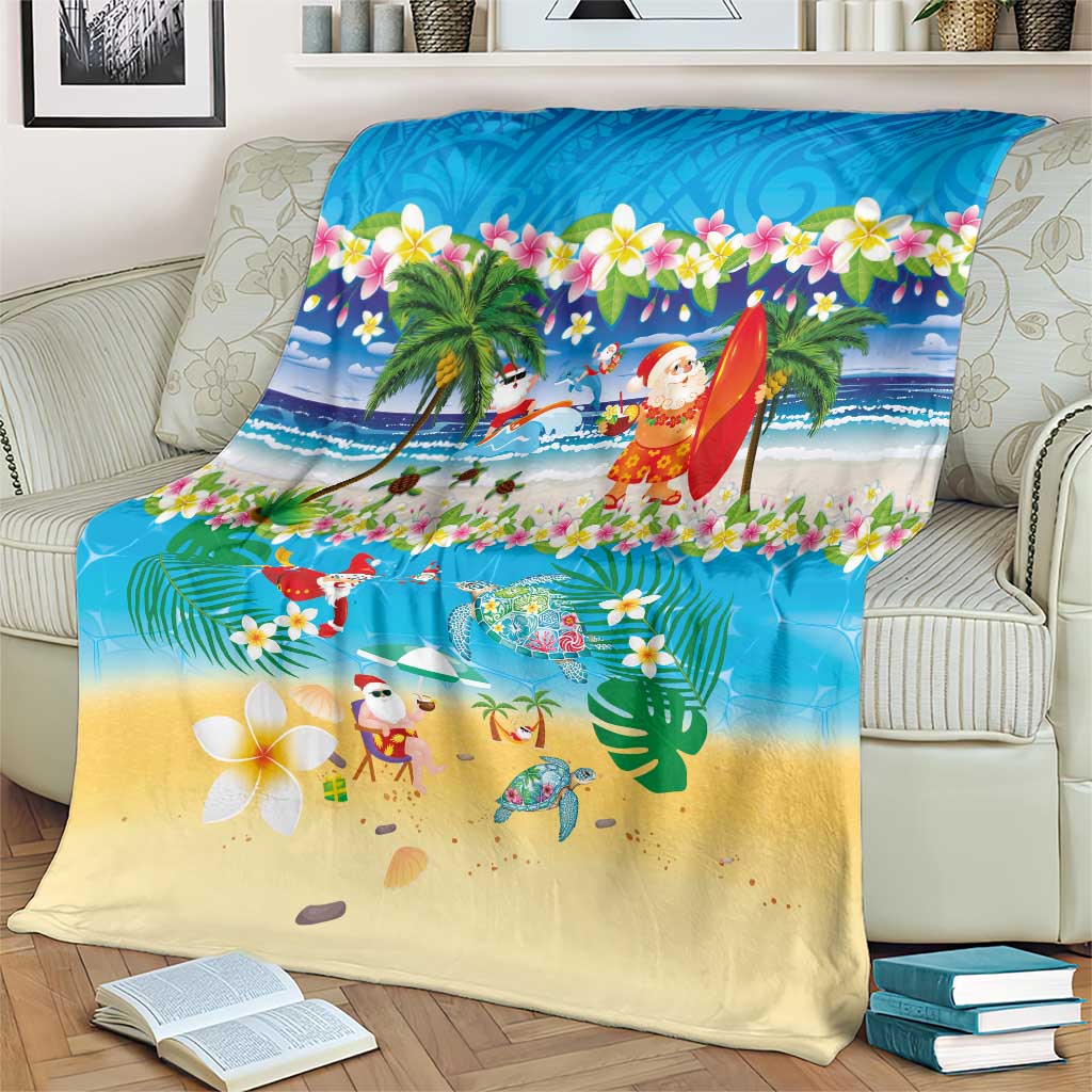 Polynesian Merry Christmas Blanket Funny Santa Beach Tropical Plant and Turtle - Polynesian Pride