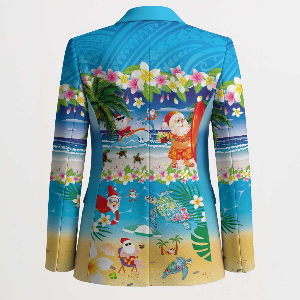 Polynesian Merry Christmas Blazer Funny Santa Beach Tropical Plant and Turtle - Polynesian Pride