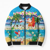 Polynesian Merry Christmas Bomber Puffer Jacket Funny Santa Beach Tropical Plant and Turtle - Polynesian Pride