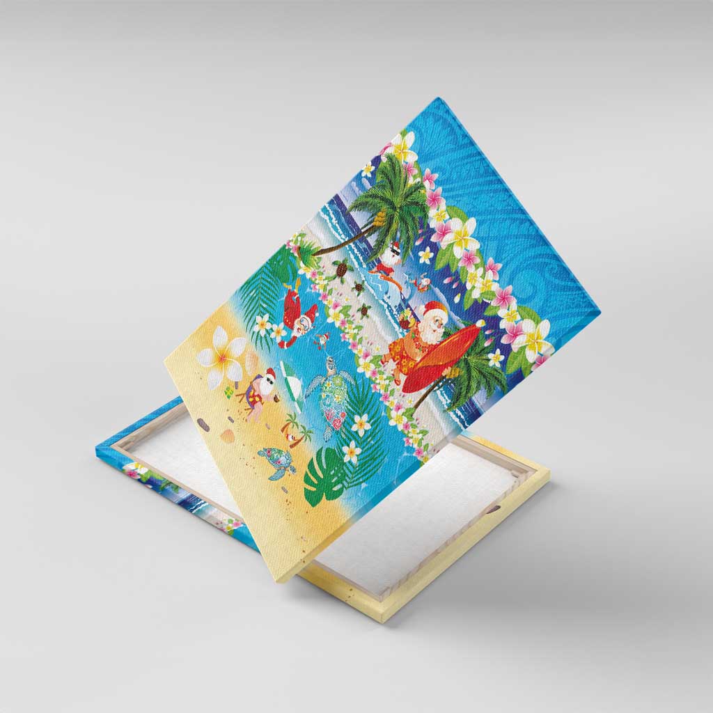 Polynesian Merry Christmas Canvas Wall Art Funny Santa Beach Tropical Plant and Turtle - Polynesian Pride