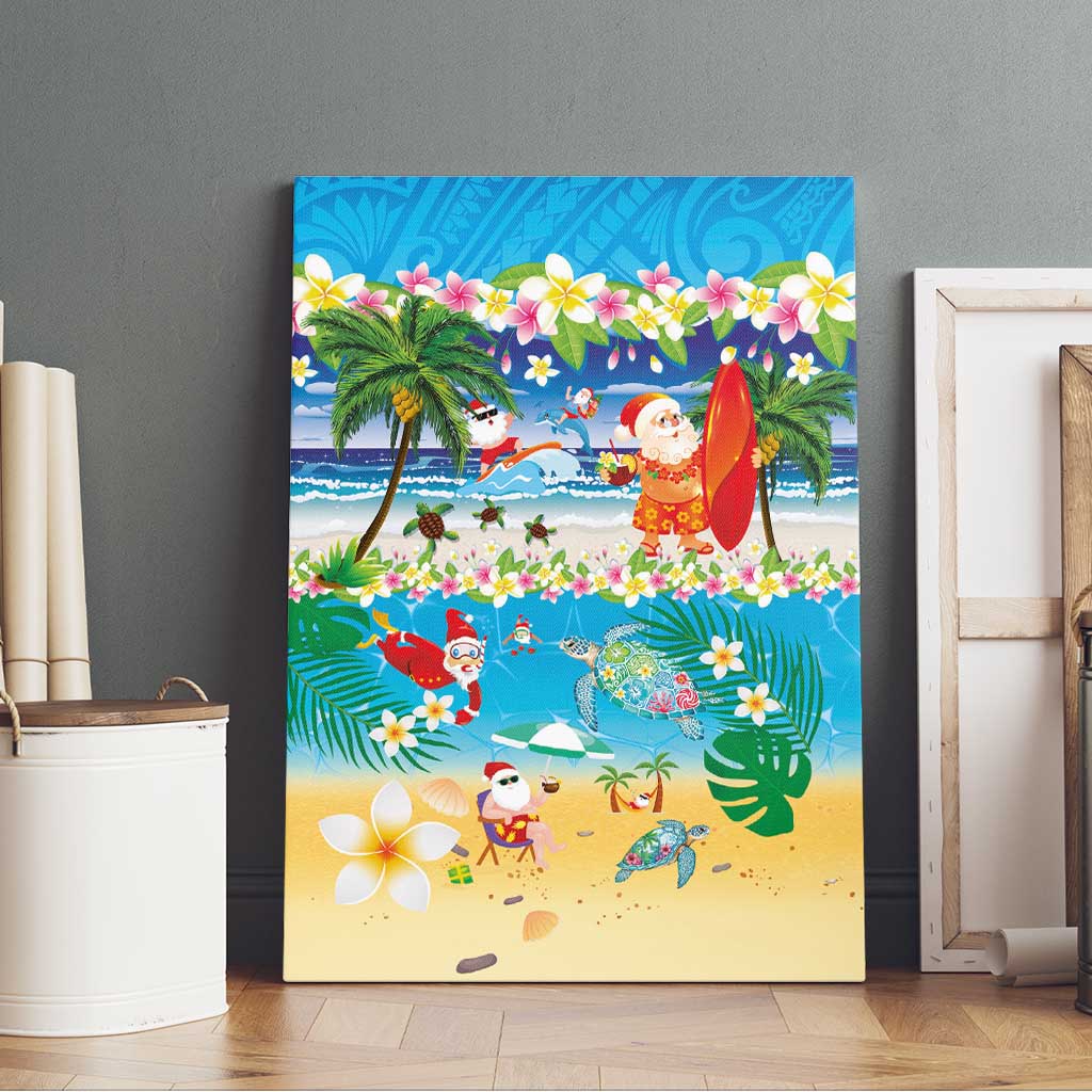 Polynesian Merry Christmas Canvas Wall Art Funny Santa Beach Tropical Plant and Turtle - Polynesian Pride
