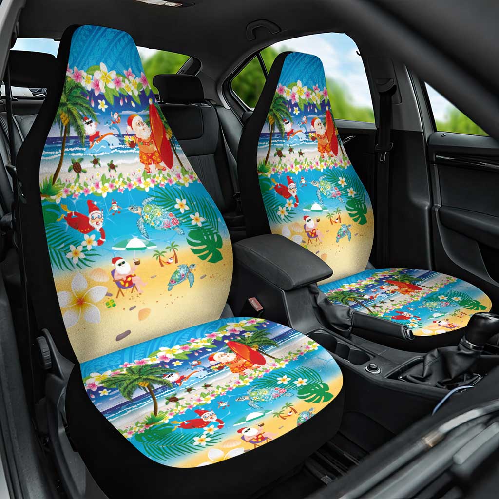 Polynesian Merry Christmas Car Seat Cover Funny Santa Beach Tropical Plant and Turtle - Polynesian Pride