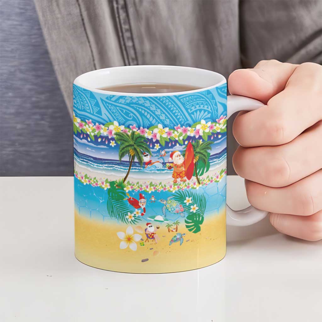Polynesian Merry Christmas Ceramic Mug Funny Santa Beach Tropical Plant and Turtle - Polynesian Pride