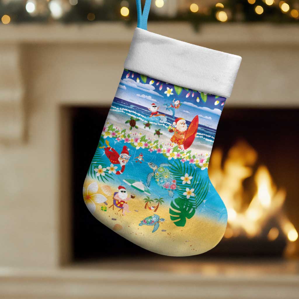 Polynesian Merry Christmas Stocking Funny Santa Beach Tropical Plant and Turtle - Polynesian Pride