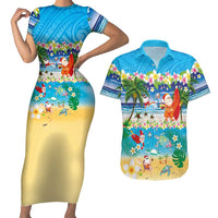 Polynesian Merry Christmas Couples Matching Short Sleeve Bodycon Dress and Hawaiian Shirt Funny Santa Beach Tropical Plant and Turtle LT03 Multicolor - Polynesian Pride