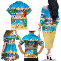 Polynesian Merry Christmas Family Matching Off The Shoulder Long Sleeve Dress and Hawaiian Shirt Funny Santa Beach Tropical Plant and Turtle - Polynesian Pride