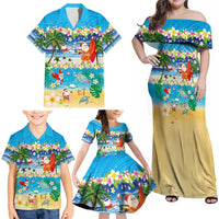 Polynesian Merry Christmas Family Matching Off Shoulder Maxi Dress and Hawaiian Shirt Funny Santa Beach Tropical Plant and Turtle - Polynesian Pride