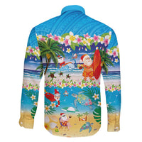 Polynesian Merry Christmas Family Matching Off Shoulder Maxi Dress and Hawaiian Shirt Funny Santa Beach Tropical Plant and Turtle - Polynesian Pride