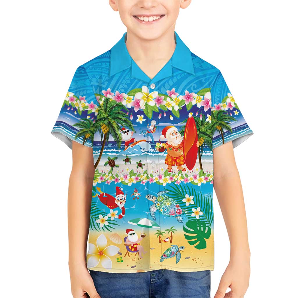 Polynesian Merry Christmas Family Matching Off Shoulder Maxi Dress and Hawaiian Shirt Funny Santa Beach Tropical Plant and Turtle - Polynesian Pride