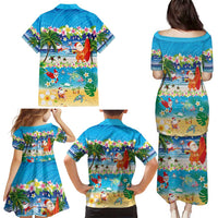 Polynesian Merry Christmas Family Matching Puletasi and Hawaiian Shirt Funny Santa Beach Tropical Plant and Turtle - Polynesian Pride