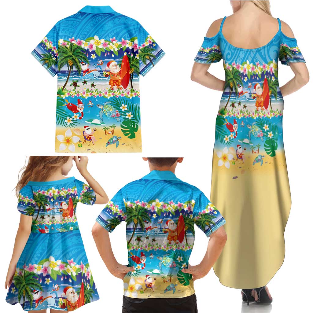 Polynesian Merry Christmas Family Matching Summer Maxi Dress and Hawaiian Shirt Funny Santa Beach Tropical Plant and Turtle - Polynesian Pride